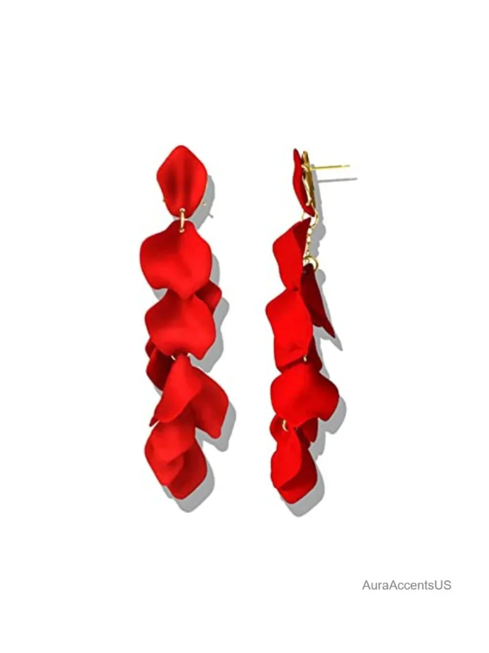 Handmade Acrylic Rose Petal Tassel Dangle Earrings Statement Bohemian Floral